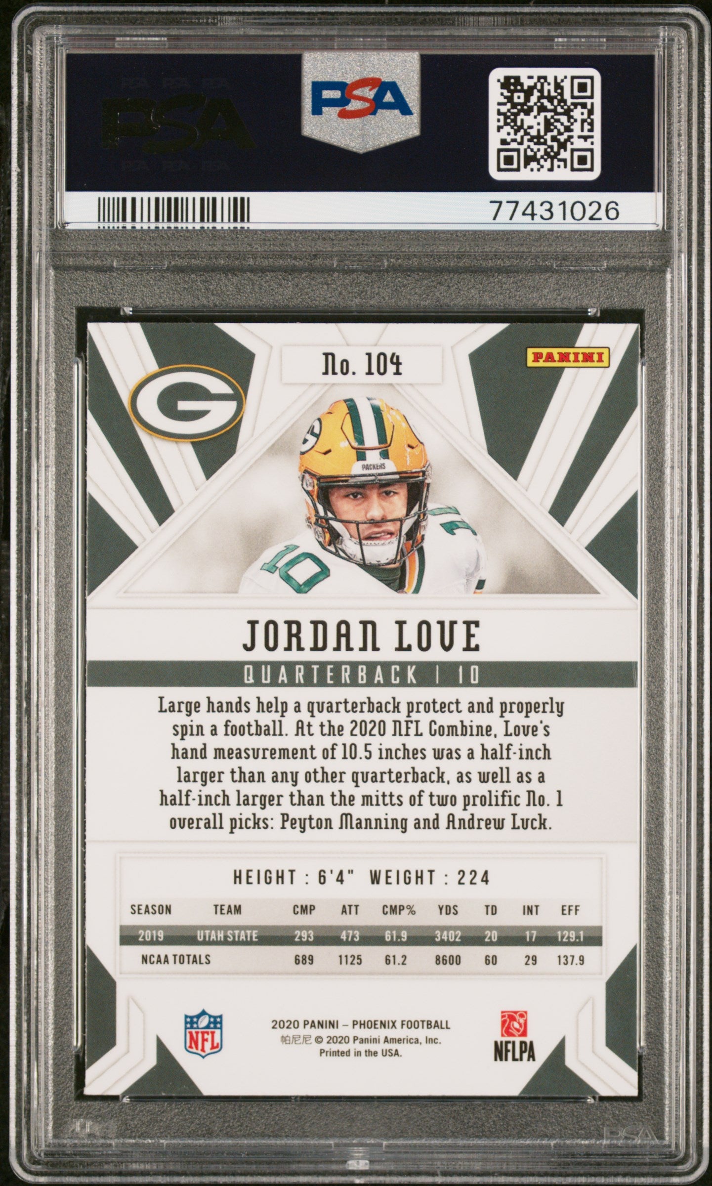 2020 Panini Phoenix Jordan Love #104 Fire Burst PSA 10