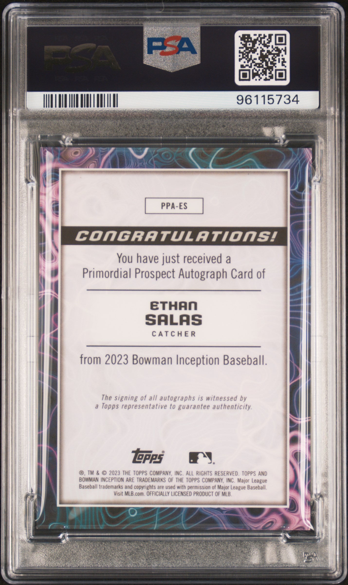 2023 Bowman Inception Primordial Prospects Autographs Ethan Salas #PPAES PSA 9