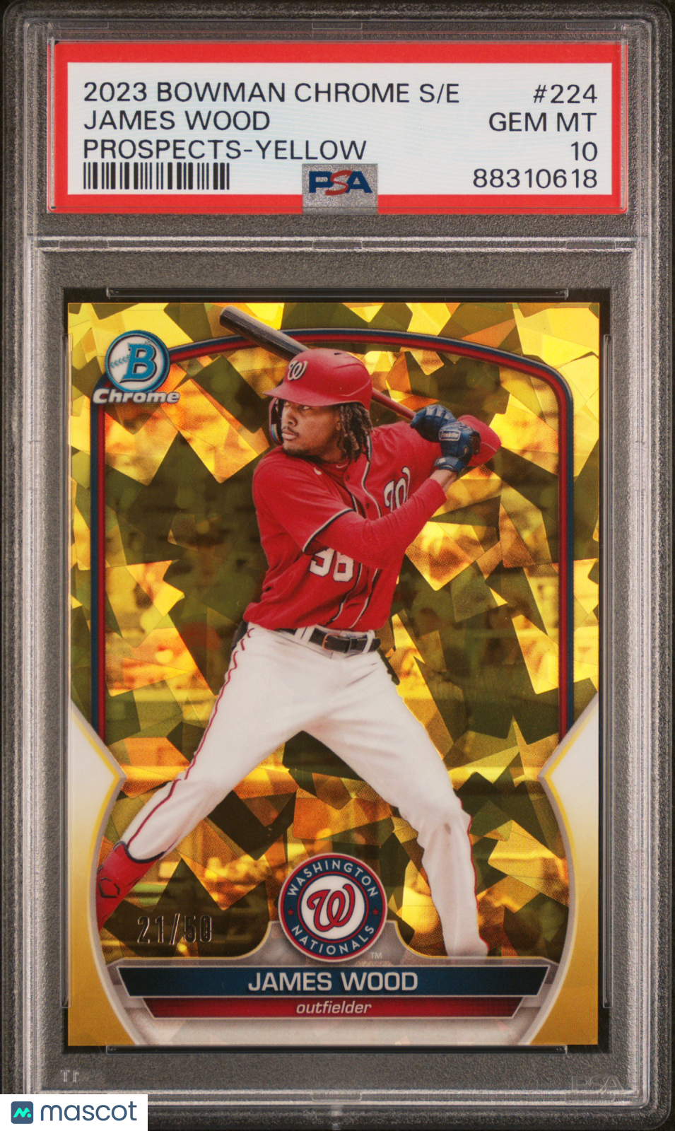 2023 Bowman Chrome Sapphire James Wood #224 Prospects Yellow #/50 PSA 10