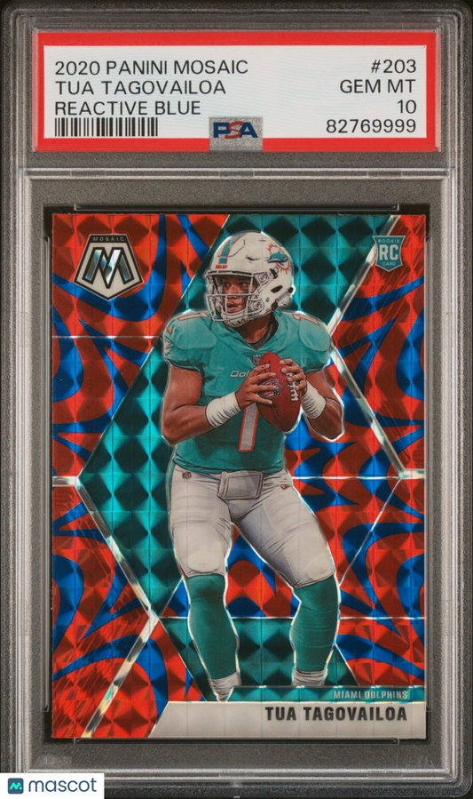 2020 Panini Mosaic Tua Tagovailoa #203 Reactive Blue PSA 10