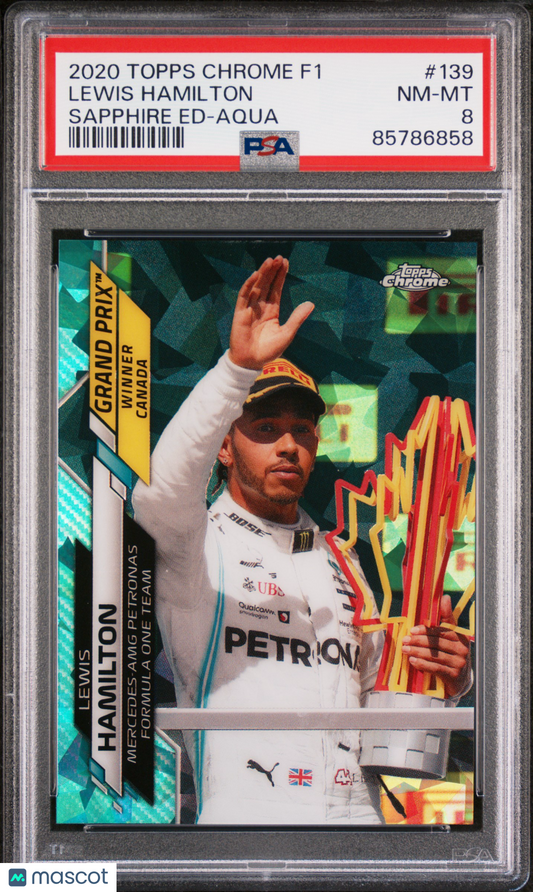 2020 Topps Chrome F1 Sapphire Lewis Hamilton #139 Sapphire Aqua #/99 PSA 8