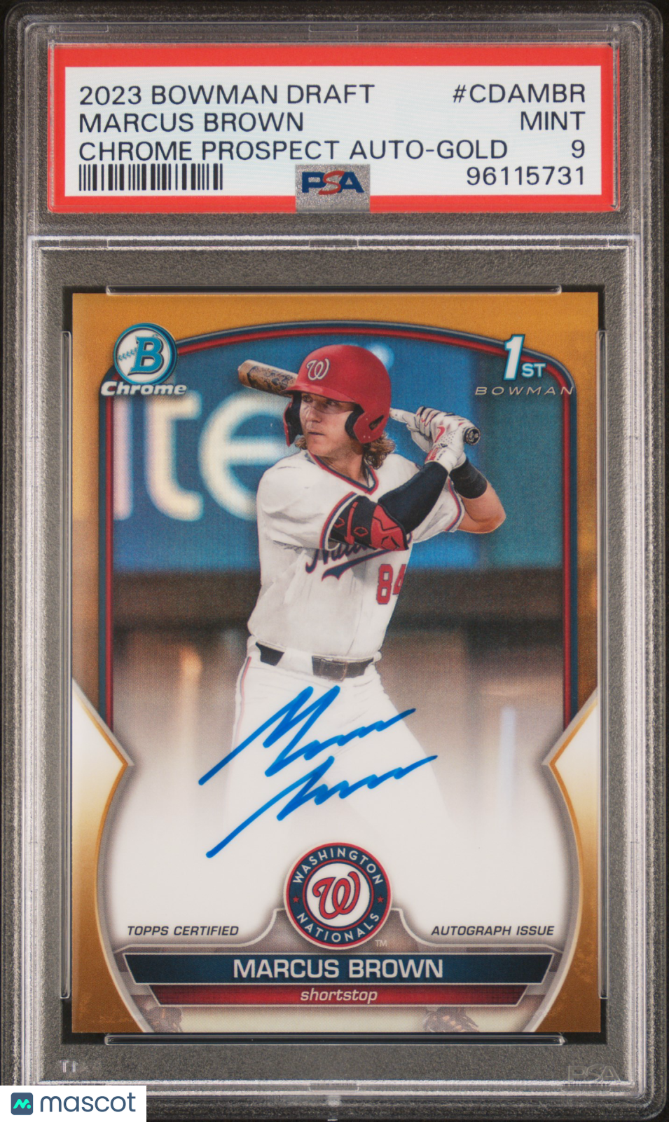 2023 Bowman Draft Chrome Marcus Brown #CDAMBR CHR Prospect Auto Gold #/50 PSA 9