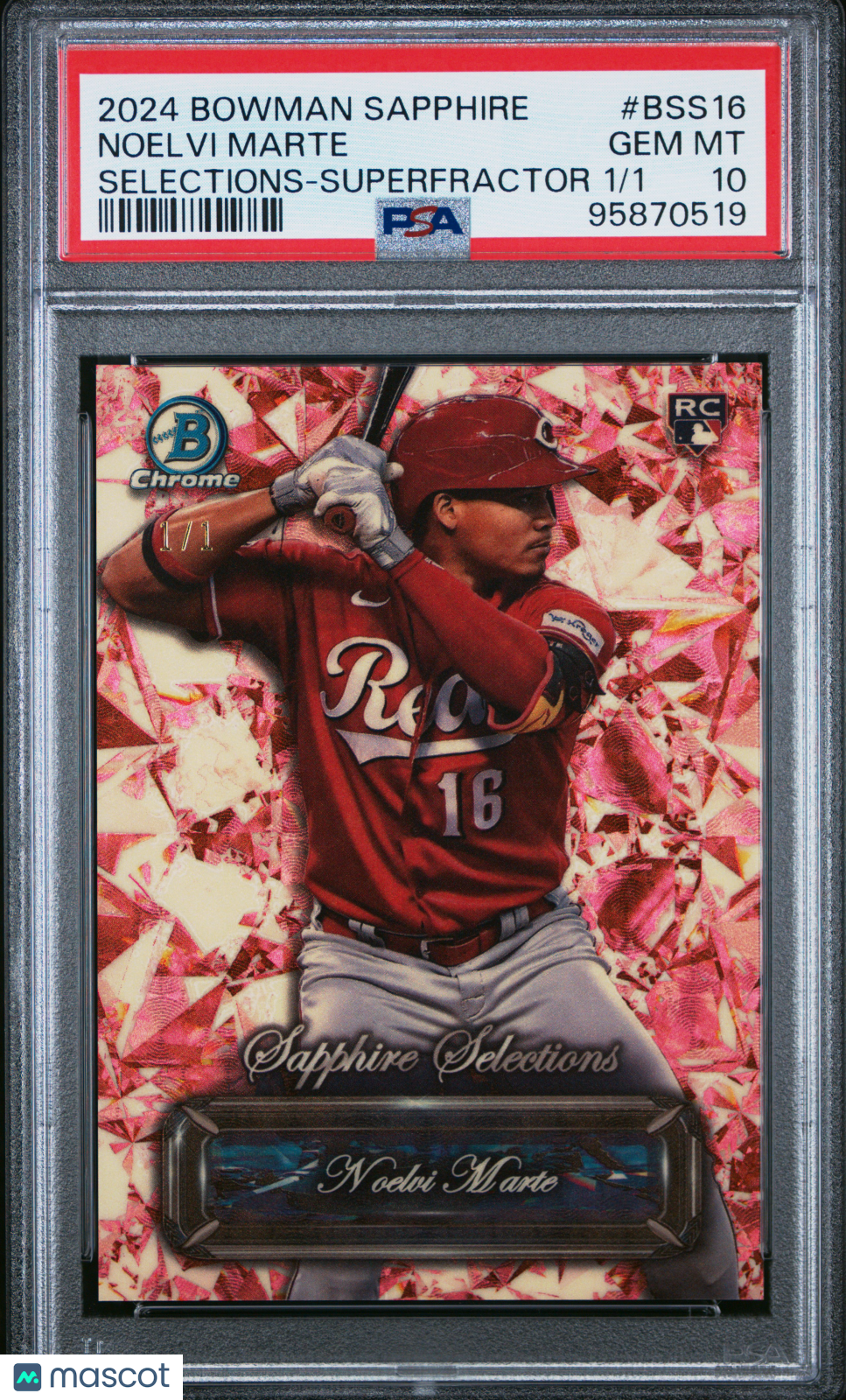 2024 Bowman Sapphire Selections Noelvi Marte #BSS16 Superfractor 1/1 PSA 10